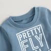 Sejardin Toddler Baby Boy Clothes Cute Letter Print Long Sleeve Sweatshirt Tops and Stretch Pants Newborn Fall Winter Outfit (Pretty Little Guy Blue, 18-24 Months) view 4