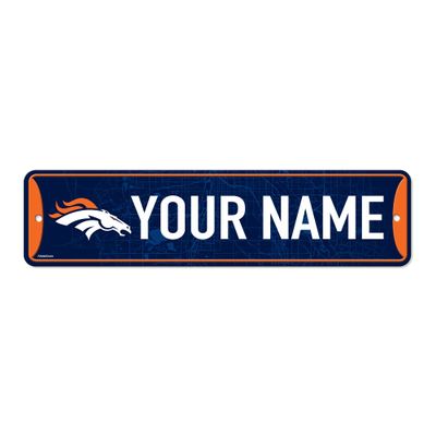Rico Industries NFL Football Denver Broncos Primary Personalized Metal Street Sign 4" x 15" Home Dcor - Bedroom - Office - Man Cave