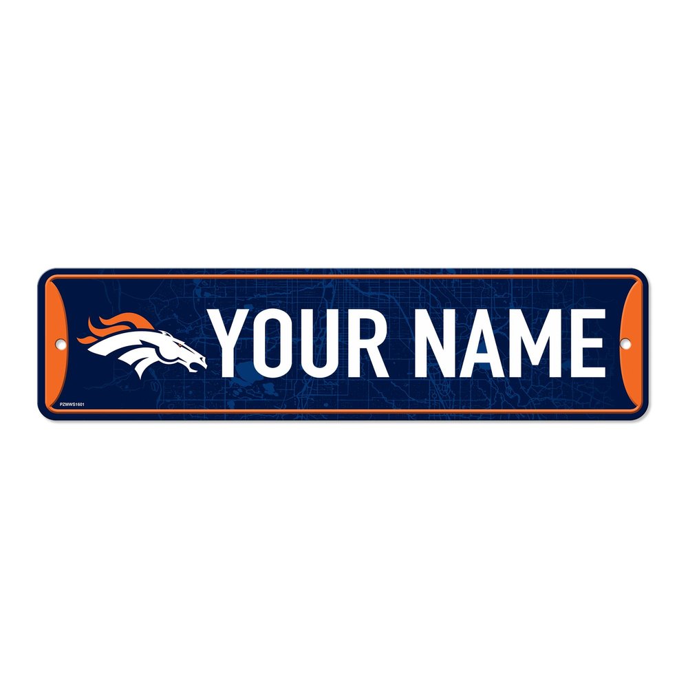 Rico Industries NFL Football Denver Broncos Primary Personalized Metal Street Sign 4" x 15" Home Dcor - Bedroom - Office - Man Cave
