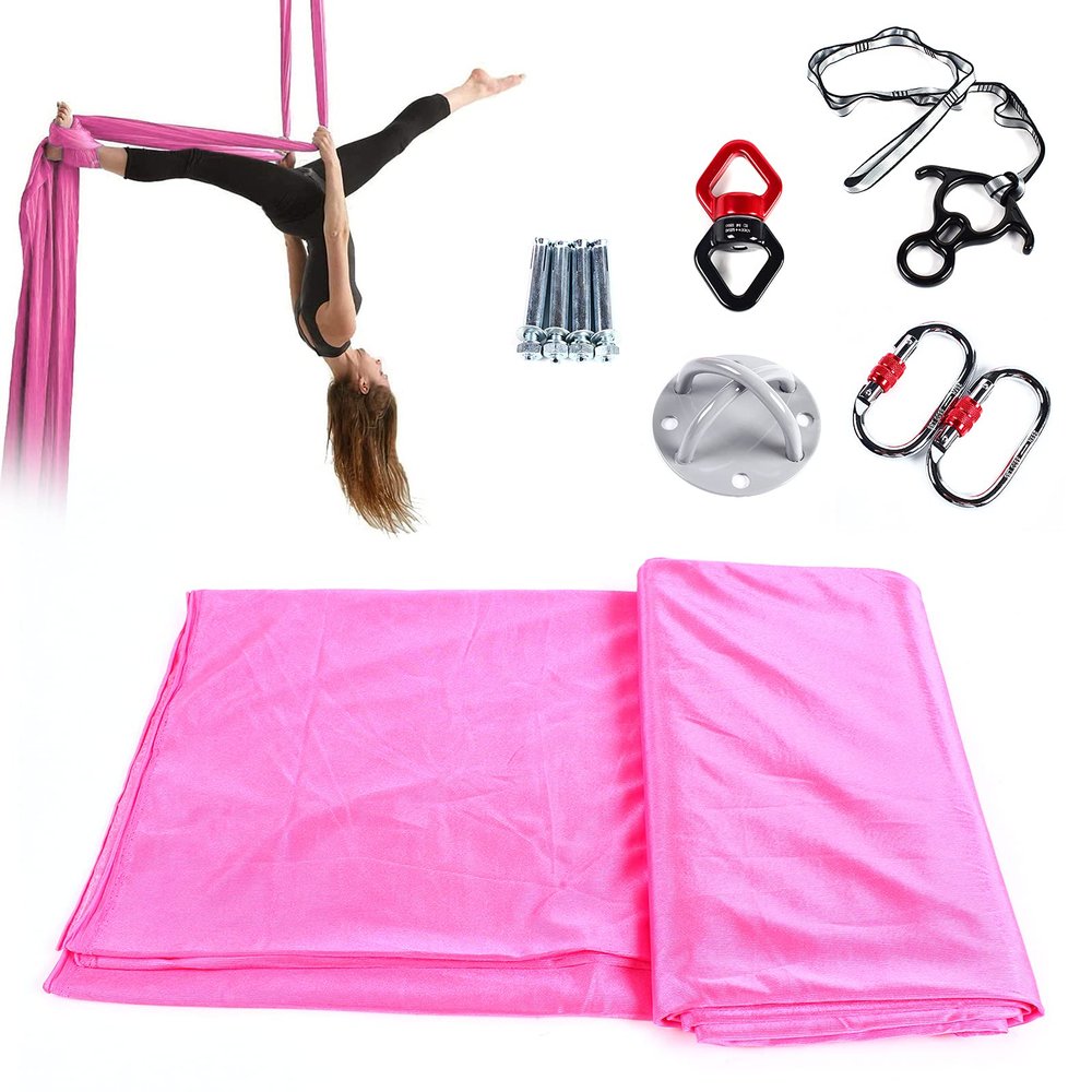 Hteedy 9.2Inch Yoga Swing Aerial Silk Hammock 3 Yard Inversion Anti-Gravity Pilates with Carabiner Set