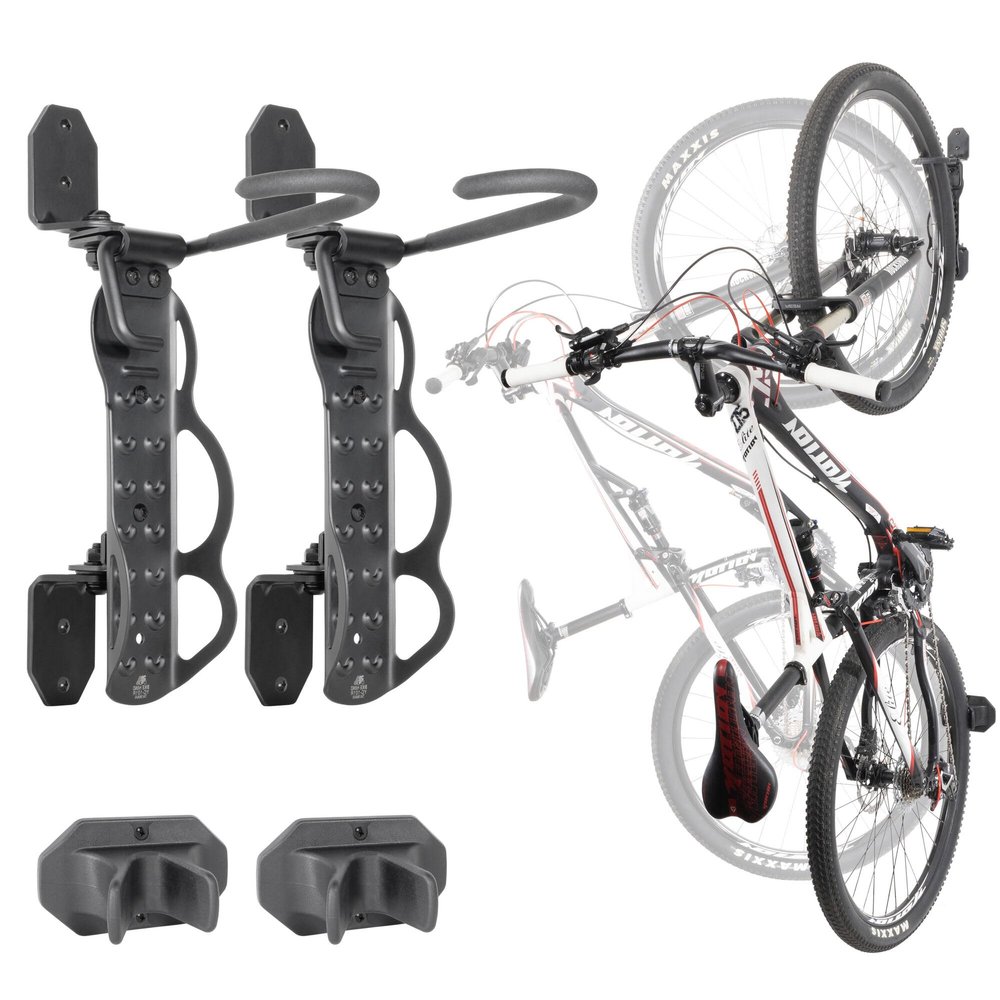 BIKE HAND Swivel Bicycle Wall Hanger - Vertical Hook Wall Mount Holder - Indoor Garage Storage Bicycle Rack for MTB & Road Bikes - Max. Tire Width 2.3" - 2 Pack