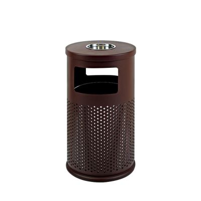 DYPASA Outdoor Trash can Outdoor Punching Trash Can Drum-Shaped Paint Garage Can with Ashtray Outdoor Creative Large-Capacity Commercial Waste Bin, 2 Colors Garbage can (Color : Brown)