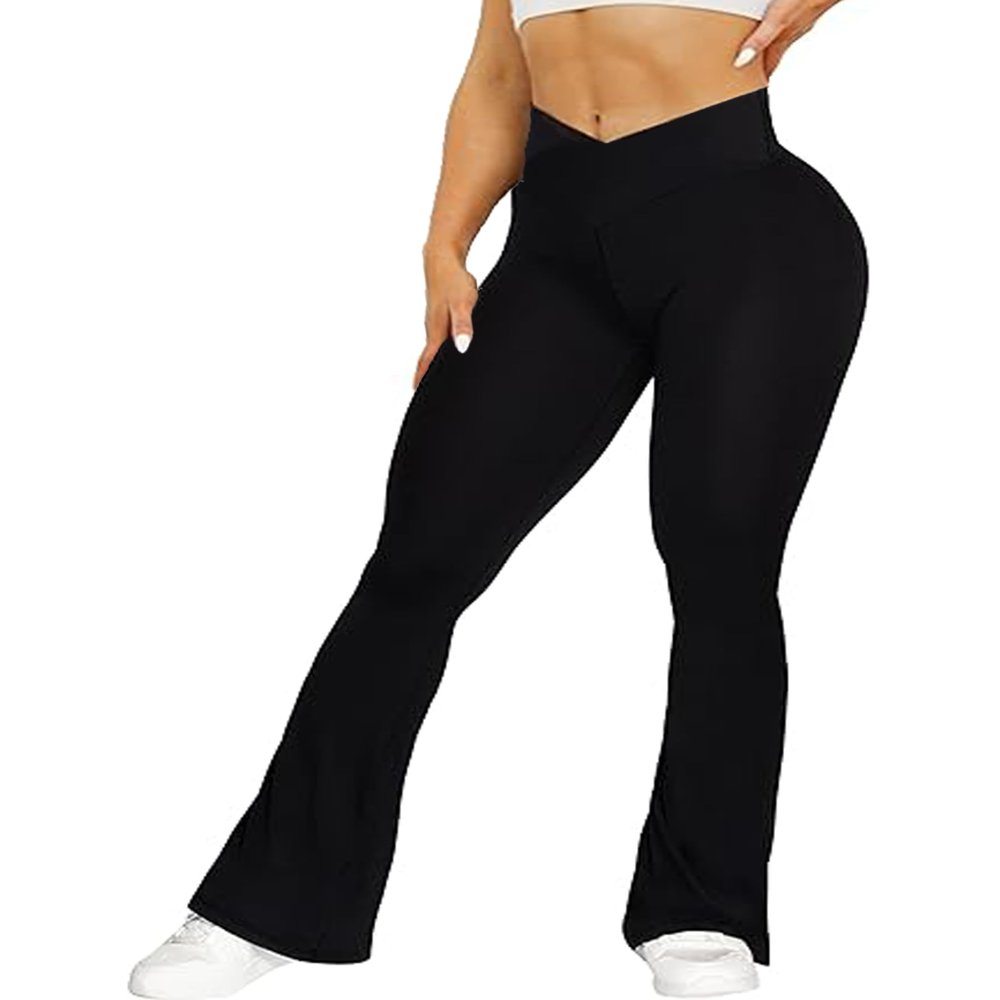 Rheane Plus Size Black Flare Leggings Bootcut Leggings for Women Tummy Control Workout Leggings for Women Compression Leggings for Women (Black XL)