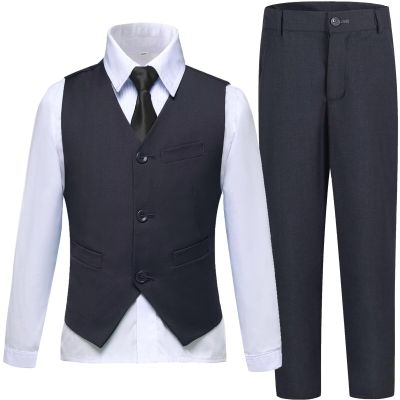 Laimi Duo Boys Suit Size 4 Toddler Kids Dark Gray Suits for Boys 4 Piece Boy's Christmas Suits First Communion Wedding Outfits