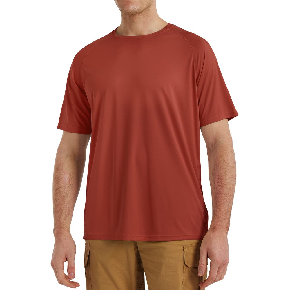 SG Edge Mens UPF 50+ Rash Guard Swim Shirt Short Sleeve Moisture Wicking Quick Dry Lightweight Wrinkle-Resistant Fishing Running Hiking, Maroon, X-Large
