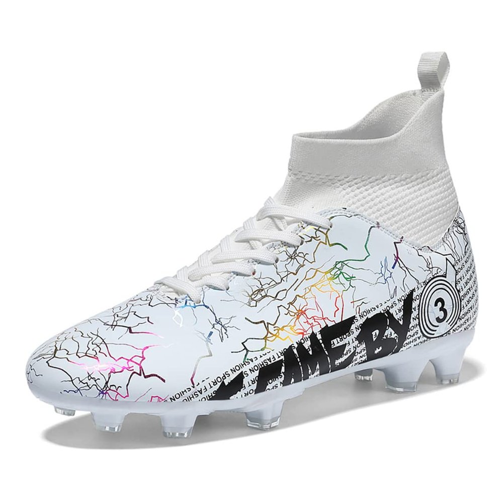 MODGE Mens Soccer Cleats Football Boots Professional Training Turf Mens Outdoor Indoor Sports Athletic (White, Adult, Men, Numeric_4, Numeric, us_Footwear_Size_System, Medium)