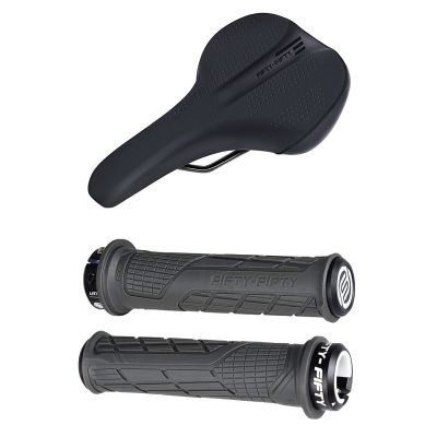 FIFTY-FIFTY Mountain Bike Saddle, Comfortable Memory Foam Bike Seat, Mountain Bike Handlebar Grips, Single Lock-on MTB Grips, Comfortable Bicycle Locking Grips, Non-Slip MTB Handle Grips