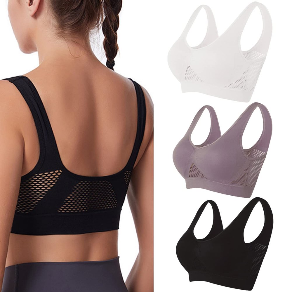 EROFEL Breathable Cool Liftup Air Bra, Plus Size Wirefree Comfortable Padded Lift Thin Back Bra Removable Pads (C-3Pcs,6X-Large)