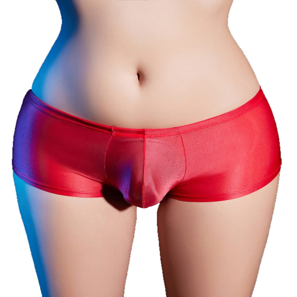 Freebily Men's Glossy Satin Panties Sheer Underwear Breathable Boxer Briefs Low Rise Cool Boxers Red One Size