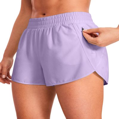 CRZ YOGA Womens High Waisted Running Shorts Mesh Liner 3'' Dolphin Quick Dry for Athletic Gym Track Workout with Zip Pocket Lilac X-Large