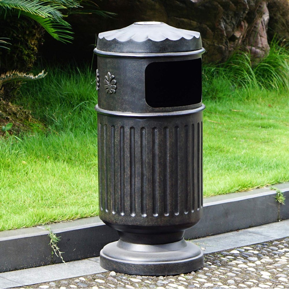 DYPASA Outdoor Trash can Outdoor Trash Can Cast Aluminum Recessed Panel Garbage Can Single Outdoor Metal Waste Bin with Decorative Panel, 10.5 Gallons Garbage can