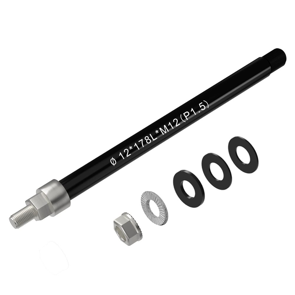 NICEDACK Thru Axle Adapter, M12 x 1.5-172-178mm for Bike Trailer Hitch, 12mm Thru Axle with 1.5 Thread Pitch, Thru-Axle Adapter with a Length Adjustable of 172-178mm