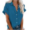 Summer Button Down Tops for Women Trendy Solid Color Lapel Pockets Shirts Loose Short Sleeve Casual Comfy Blouses view 1