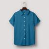 Summer Button Down Tops for Women Trendy Solid Color Lapel Pockets Shirts Loose Short Sleeve Casual Comfy Blouses view 2