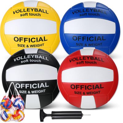 Libima 4 Pack Volleyballs Official Size 5 Soft Waterproof Volleyballs with Pump and Net Bag for Beginners Training Indoor Outdoor Beach Pool Backyard Gym Back to School(Bright Color)