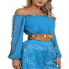 Linjinx Women's Long Sleeve Wrap Blouse Top Tee Shirts Chiffon Ballroom Belly Dance Cropped Tops Sky Blue One Size view 1