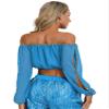 Linjinx Women's Long Sleeve Wrap Blouse Top Tee Shirts Chiffon Ballroom Belly Dance Cropped Tops Sky Blue One Size view 2