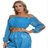 Linjinx Women's Long Sleeve Wrap Blouse Top Tee Shirts Chiffon Ballroom Belly Dance Cropped Tops Sky Blue One Size view 3