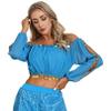Linjinx Women's Long Sleeve Wrap Blouse Top Tee Shirts Chiffon Ballroom Belly Dance Cropped Tops Sky Blue One Size view 4