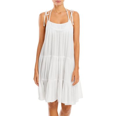 Aqua Swim Womens Tie Shoulder Dress Cover-Up Ivory XL
