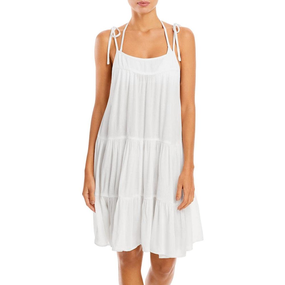 Aqua Swim Womens Tie Shoulder Dress Cover-Up Ivory XL