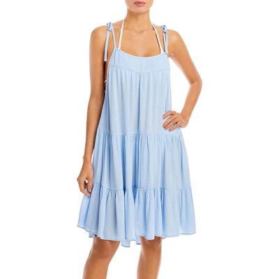 Aqua Swim Womens Tie Shoulder Dress Cover-Up Blue M