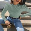 GOWMEE Women's T-Shirt Eyelet Embroidery Lettuce Trim Mock Neck Tee T-Shirt for Women (Color : Mint Green, Size : Small) view 3
