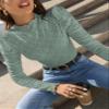 GOWMEE Women's T-Shirt Eyelet Embroidery Lettuce Trim Mock Neck Tee T-Shirt for Women (Color : Mint Green, Size : Small) view 4
