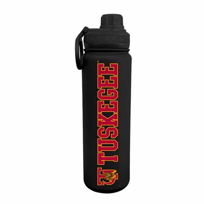 Campus Colors NCAA Stainless Steel Water Bottle - Twist on cap - 24 oz - Carry Clip - Keeps Your Drinks Hot or Cold for Hours (Tuskegee University - Black)