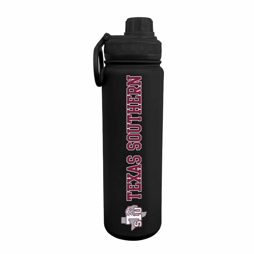 Campus Colors NCAA Stainless Steel Water Bottle - Twist on cap - 24 oz - Carry Clip - Keeps Your Drinks Hot or Cold for Hours (Texas Southern University - Black)