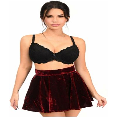 Daisy Corsets Women's Plus Size Dark Red Crushed Velvet Skirt