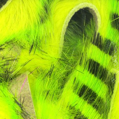 Hareline Fly Tying Magnum Tiger Barred Strips - Black Barred Chartreuse Over Fl. Yellow