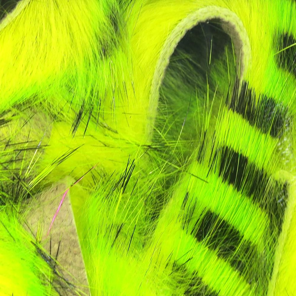 Hareline Fly Tying Magnum Tiger Barred Strips - Black Barred Chartreuse Over Fl. Yellow