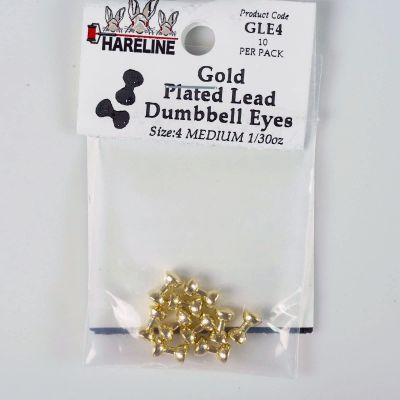 Hareline Lead Dumbbell Eyes 4 Medium Gold Plated