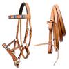 CHALLENGER Horse Western Tan Leather Serape Beaded Bitless Sidepull Bridle Split Reins 77RS42 view 1