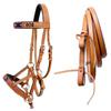 CHALLENGER Horse Western Tan Leather Multicolor Beaded Bitless Sidepull Bridle Split Reins Yellow 77RS44 view 1