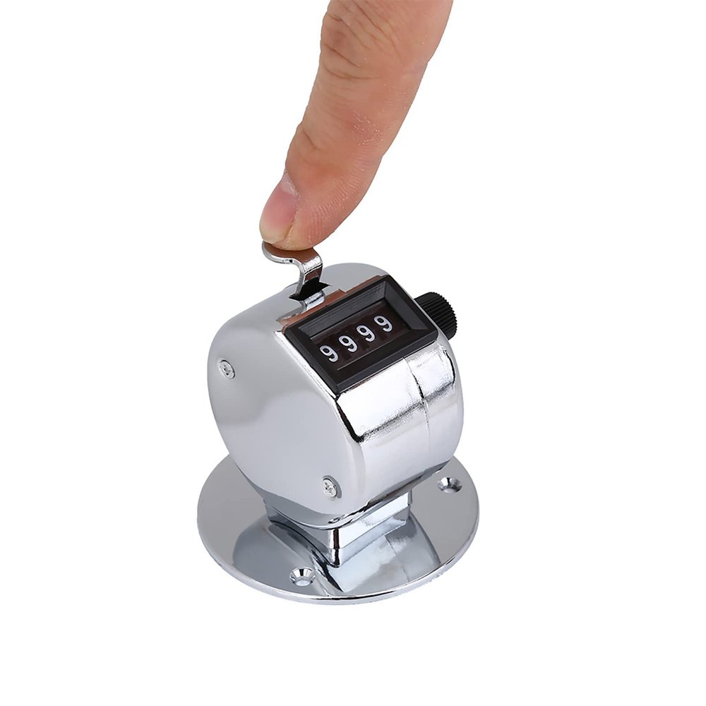 Wisecoco Hand Tally Counters, Mini Metal 4 Digit Number Handheld Hand Tally Counter for Coaching, Knitting, People, Lap (Silver)
