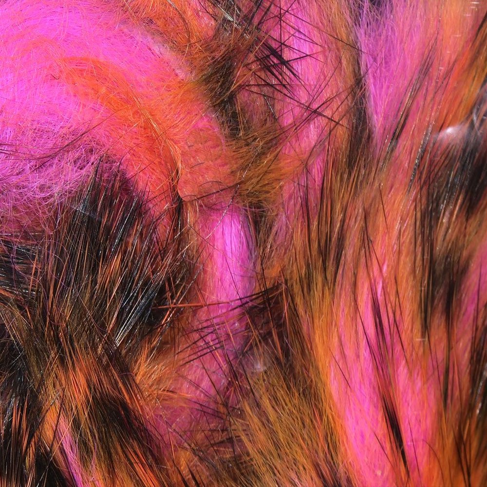 Hareline Fly Tying Magnum Tiger Barred Strips - Black Barred Hot Orange Tipped Fl. Hot Pink
