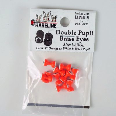 Hareline Double Pupil Brass Eyes 5 Fl Orange with White and Black