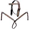 CHALLENGER Horse Western Antique Floral Turquoise Buckstitch Bridle Breast Collar Set 78HR15B view 1