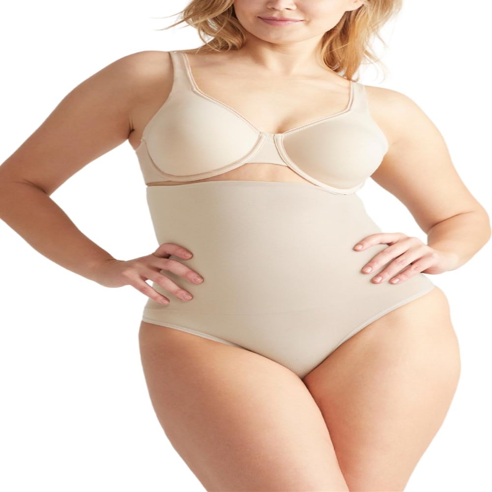 Yummie Women's Seamless Solutions High Waist Shaping Thong, Nude, L/XL