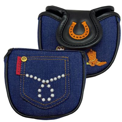 Giggle Golf Mallet Putter Cover, PU Leather with Colorful Embroidered Designs and Magnetic Closure, for Men & Women (Denim Western)