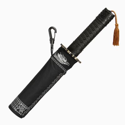 SUNZI Golf Umbrellas,Portable travel umbrella, folding umbrella, retro-style handle, fibreglass stand, automatic,96cm (Black)
