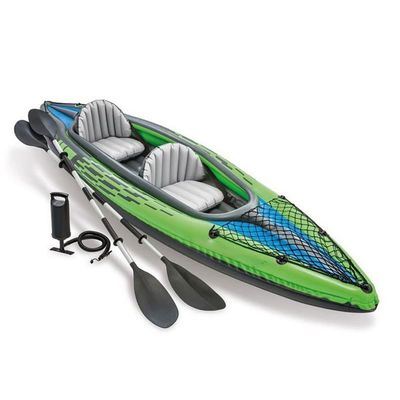 DFT Tandem Kayak Inflatable Boat Supporting 180Kg Weight Capacity Including Oars, Seat, Pump and Tote Bag Ideal for Fishing, White Water Rafting and Canoeing(Color:AA,Size:351x76x38cm)