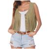 Women Western Fringe Vest Tops Tassels 70s Hippie Costume Cowgirl Cowboy Shirts Suede Sleeveless Jacket Rodeo Outfits Beige view 1