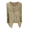 Women Western Fringe Vest Tops Tassels 70s Hippie Costume Cowgirl Cowboy Shirts Suede Sleeveless Jacket Rodeo Outfits Beige view 3