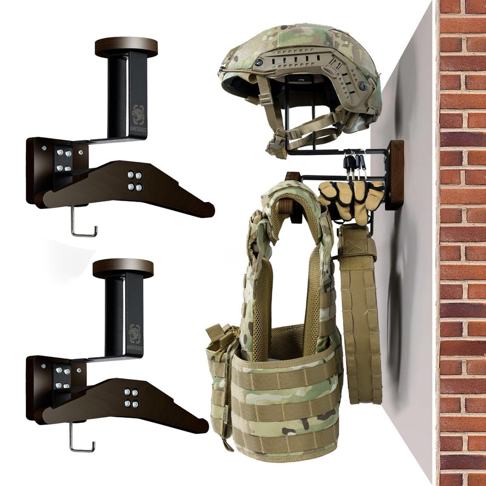 ONETIGRIS Tactical Gear Wall Mount, Motorcycle Helmet Holder Wall Mount Stand, Plate Carrier Rack Jacket Hanger Display Organizer for Police Football Cycling Suit