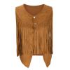 Women Western Fringe Vest Tops Tassels 70s Hippie Costume Cowgirl Cowboy Shirts Suede Sleeveless Jacket Rodeo Outfits Khaki view 3