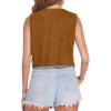 Women Western Fringe Vest Tops Tassels 70s Hippie Costume Cowgirl Cowboy Shirts Suede Sleeveless Jacket Rodeo Outfits Khaki view 4