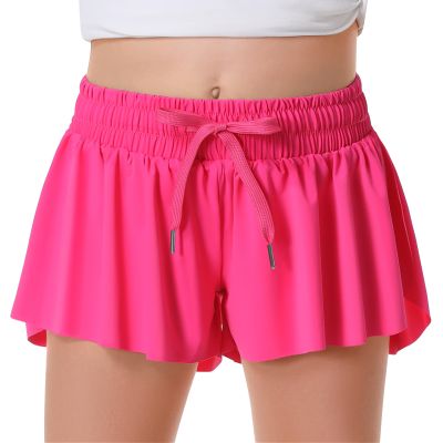 Girls Flowy Shorts Butterfly Shorts for Kids with Pocket 2-in-1 Athletic Shorts Running Shorts for Girls Youth Teen Active Workout Sports (Hot Pink# Girls, X-Large)